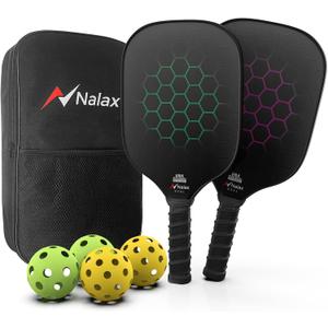Nalax Pickleball Paddles Set of 2, USA Pickleball Approved Fiberglass Paddles with 4 Pickleball Balls and Carry Bag, Polymer Core Paddle Set for Adults