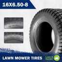 16x6.5-8 Tubeless Tire and Wheel, 2 Pcs Replacement Riding Lawn Mower Garden Tractor Front Wheel Tire with 3" Offset Hub, 3/4" Bearing & 5/8”Bearing
