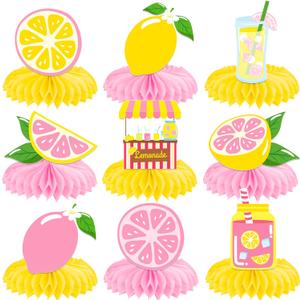 12Pcs Pink Lemonade Honeycomb Centerpieces Lemon Citrus Table Decorations, Double-Sided Printed Lemonade Stand Party Supplies for Summer Birthday Baby Shower Pool Party BBQ Decor
