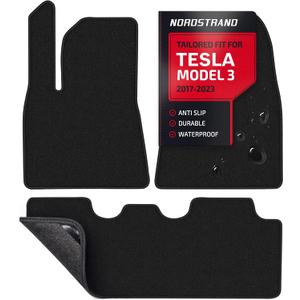 Nordstrand Floor Mats for Tesla Model 3 2023-2017 - Custom 3D Fit - 1st & 2nd Row - Set of 3 - Nylon Anti-Slip Backing - 30oz Heavy Duty Carpet Mat - All Weather Car Liner Floormats