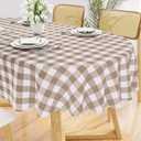 Smiry Oval Table Cloth, Waterproof Vinyl Tablecloths with Flannel Backing, Wipeable Buffalo Plaid Table Cover for Picnic, Indoor and Outdoor (Khaki & White, 60"x84")