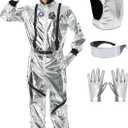 Astronaut Costume Adult Silver Spaceman Suit for Men Women Halloween Pretend Role Play, Size L