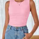 ZESICA Womens Summer Tank Tops 2026 Sleeveless Crewneck Knit Slim Fitted Side Ruched Casual Basic Shirt (L)