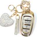 Key Fob Cover with Diamond Keychain Fit for Hyundai Car Key Holder Case Compatible with Hyundai 2023 2022 2021 2020 Sonata Santa Fe Tucson Smart Remote Key Protector, 5 Buttons (Gold-Heart)