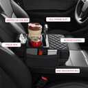 5 in 1 Car Center Console Cover, Armrest Pad with 2 Storage Pockets, Cup Holder, Tissue Box Slot, Phone Holder, Universal Car Interior Organizer (Black)