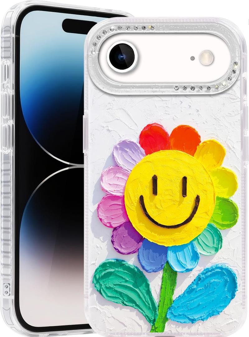 Compatible with iPhone Air Case,with [Soft Slim][Camera Protection] Cute Rainbow Flower Aesthetic 17 Air Phone Cover Anti-Yellowing Shockproof Protective Cover for Women Girl-White