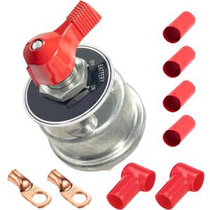 Ampper 12-24 V Master Battery Disconnect Switch Kit, Battery Power Cut Isolator Killer for Car, Vehicle, RV and Boat (300 A, On/Off Kit) (Red 300A)