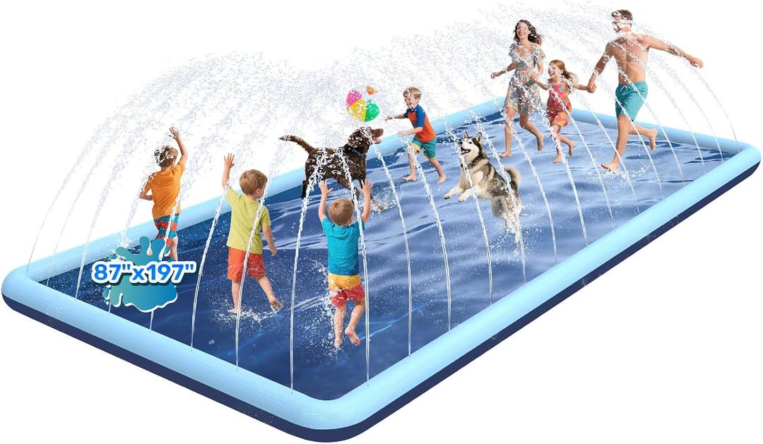197"x 87" Splash Pad for Dogs, Non-Slip, Rantangle Splash Pad for Kids Ages 4-8,Giant Splash Pads for Toddlers 1-3, Dog Sprinkler Shallow Pool, Outdoor Water Toys for Backyard, Teal