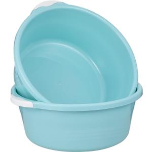 ULTECHNOVO 2 Pack Plastic Wash Basin, Large Round Dishpan for Hand Washing Clothes, Laundry Tub for Soaking Feet, Face & Baby Bottles, Portable Camping Sink Bowl, Blue (38.5*32.5cm)