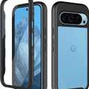 wahhle Compatible with Google Pixel 9/9 Pro Case, Built in Screen Protector Full Body Shockproof Slim Fit Bumper Protective Phone Cover for Men Women-Black/Clear