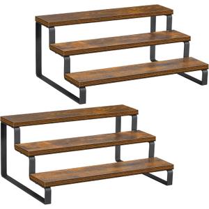 Giikin 3-Tier Spice Rack, 13.8 Inch Wood Countertop Spice Storage Holder, Kitchen Pantry Cabinet Organizer Cupboard for Spice Bottles, Jars, Seasonings, Baking Supplies, Metal Frame(Set of 2) (3 Tier 2 Pack, Rustic Brown, 3 Tier, 2 Pack)