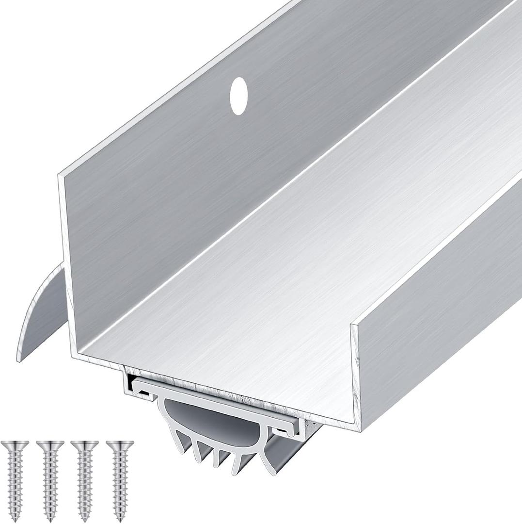 1 Pcs 1-3/4" x 36" U Shaped Aluminum Door Bottom Sweep with Drip Cap Screw-on Weatherstrip Draft Stopper for Exterior, Front, Bottom of Door (Silver)