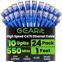 GEARit Cat 6 Patch Cables 1 ft Blue (24-Pack Cat6 Ethernet Patch Cables 1ft), Cat 6 High Speed 24AWG 10Gbps RJ45 Snagless Gold-Plated, Ethernet Cable for Router, Switch, PC, PS5 Gaming, Server