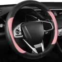 Car Steering Wheel Cover,Microfiber Leather Steering Wheel Cover Universal 14.5-15 inch, Anti-Slip Breathable Auto Wheel Cover Protector for Men Women (Black&Pink)