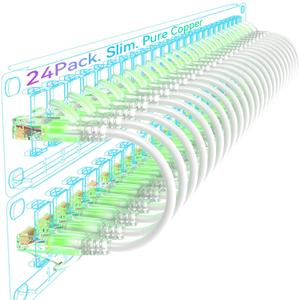 Cat6a Patch Cables Slim 3ft (24 Pack), Flexible Cat6 Ethernet Patch Cable 10G 550MHZ, 28AWG Pure Copper Cat6 Patch Cable for Network Cabinet, Cat 6 Patch Cable White