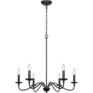 Canarm Betty ICH691B06BK 6-Light Chain Chandelier - Black Finish, 60W Type C, 26" W x 18.5" - 26" H, Classic Elegance for Dining Rooms, Foyer