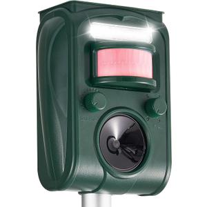 Upgraded Solar Ultrasonic Deer Repellent Devices Motion Detection, Waterproof Cat Repellent Outdoor, Squirrel Raccoon Rabbit Dog Repellent Deterrent with LED Flash Lights for Yard Farm Garden (Dark Green)