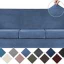 WEERRW Velvet Plush Fabric 4 Pieces Sofa Covers for 3 Cushion Couch with Elastic Bottom Straps in Light Blue (Large)