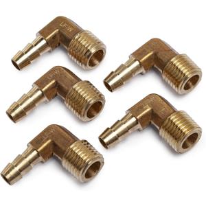 LTWFITTING No Lead 90 Deg Elbow Brass Barb Fitting 1/4-Inch Hose Barb x 1/4-Inch Male NPT Thread Fuel Boat (Pack of 5)