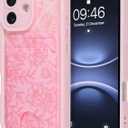 MZELQ Compatible with iPhone 17 Case 2025 Silicone Card Holder, Cute Pattern Rose Flower Floral Cover for Girls Women -Pink
