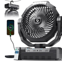 FRIZCOL 3-in-1 Camping Fan - Portable Fans Rechargeable - 24000mAh Battery Powered Fan with Light & Remote for Indoor, Outdoor, Tent, Travel, Fishing, Jobsite, Gifts for Men Dad Him - Black