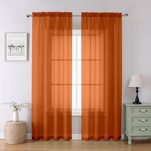 Lecloud Orange Sheer Curtains 84 Inches Long 2 Panels Set, Rod Pocket Transparent Window Treatments for Living Room, Lightweight Breathable Voile Bedroom Curtains Home Decor, Each Panel 42 X 84 Inch