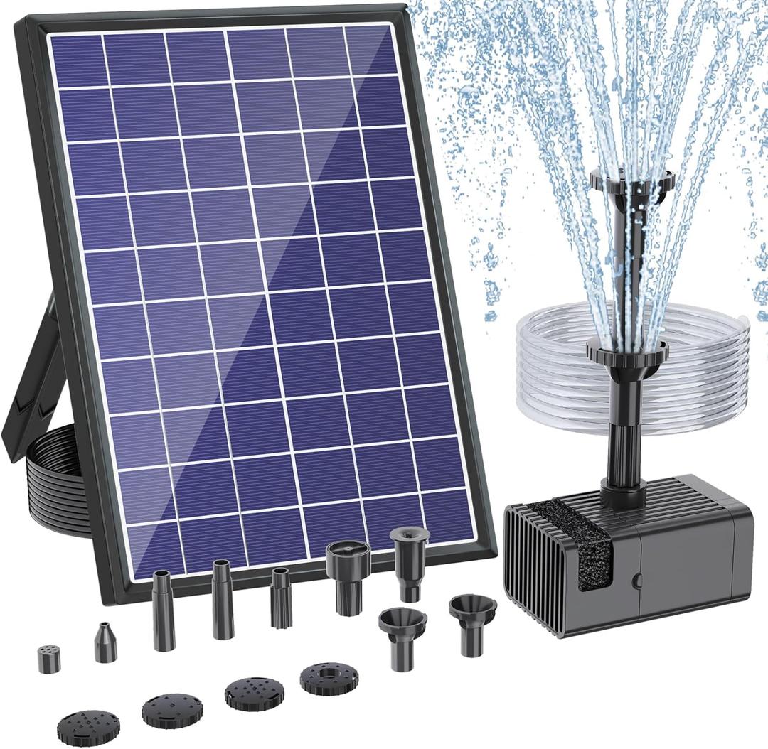 Antfraer Solar Fountain Pump for Bird Bath 6.5W, Solar Water Pump with Dry-Run Protection, Solar Fountain with Double-Layer Nozzles & 5FT PVC Tubing for Small Pond Bird Bath Waterfall DIY