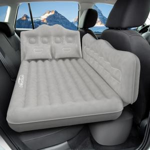 Car Air Mattress, Inflatable SUV Truck Car Camping Mattress for Back Seat, Thickened Travel Car Bed Sleeping Pad with Car Air Pump 2 Pillows (Grey)