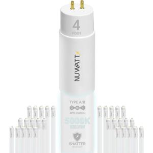 NuWatt 30 Pack 4 FT LED T8 Tube Light, T10 T12 Hybrid Type A+B, 5000K Daylight, 18W, High Brightness 2200 Lumens, Plug & Play OR Ballast Bypass Fluorescent Tube Replacement, Single or Double Ended, UL