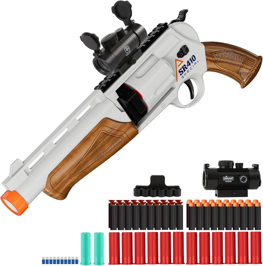Toy Guns for Boys, Shotgun Foam Dart Blaster, Enhanced Revolver Children Outdoor CS Soft Bullet Toy Rifle, Birthday Xmas (Gold)