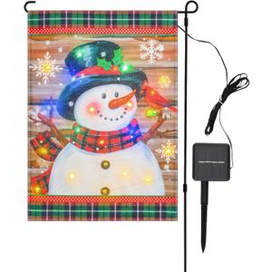 Lighted Christmas Garden Flag 12x18 Inch, Solar Light Up Snowman Yard Flag Double Sided, Vertical Small LED Christmas Outdoor Banner Holiday Yard Lawn Decoration (Mult)