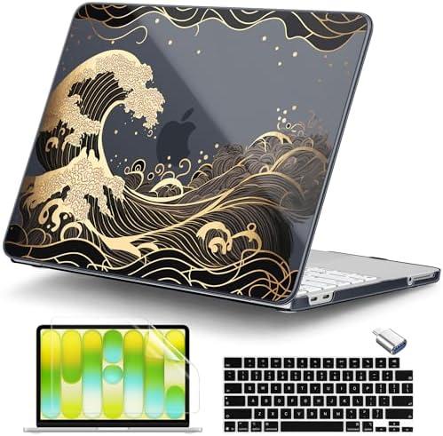 DONGKE Compatible with MacBook Neo 13 Inch Case 2026 A3404 A18 Pro chip & Touch ID, Plastic Hard Shell with Keyboard Cover, Screen Protector & Dust Plugs, Golden Wave