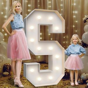 4FT Marquee Light Up Letters S, Party Decoration Large Marquee Light Up Letters with Weighted Water Bag, Pre-cut Foam Board Set Can Be Used for Birthdays, Weddings, Baby Anniversaries