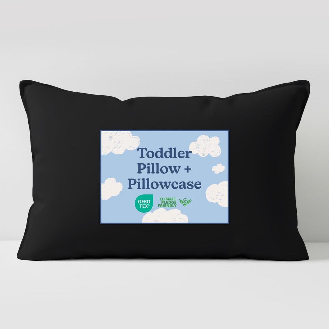 Toddler Pillow with Microfiber Pillowcase - 13x18 Small Kids Pillow for Sleeping, Travel, Car, Nursery & Toddler Bed - Soft & Fluffy - Ideal for Crib & Cot - Machine Washable - Ages 2 and Up - Black