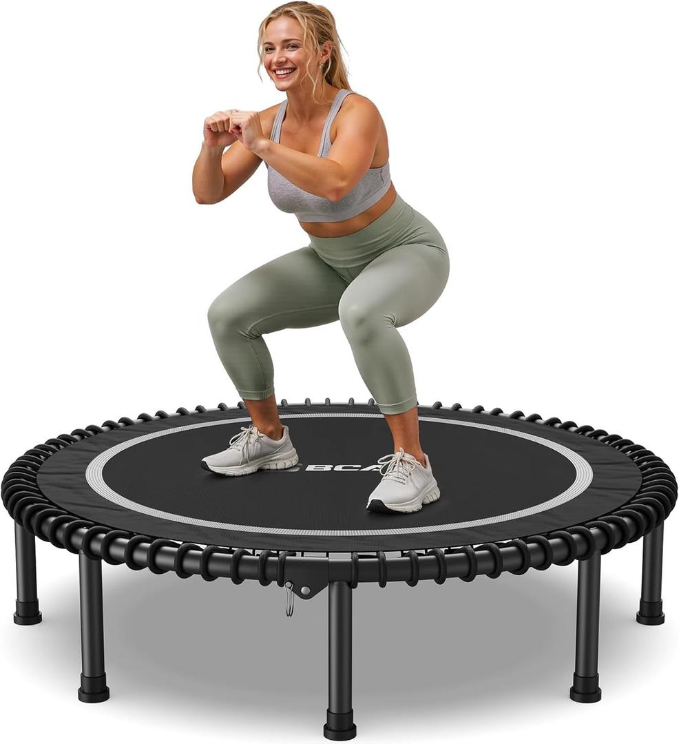BCAN 450LBS/550LBS Foldable Mini Trampoline, 40"/48" Adult Fitness Trampoline with Durable Bungees, Stable & Quiet Exercise Rebounder,Great Mini Trampoline for Indoor/Garden Workout