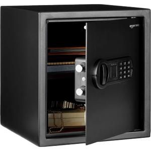 Amazon Basics Steel Home Security Electronic Safe with Digital Keypad, Programmable Lock for Important Documents, Jewelry, Valuables, 1.2 Cubic Feet, Black, 13"W x 13"D x 14.2"H