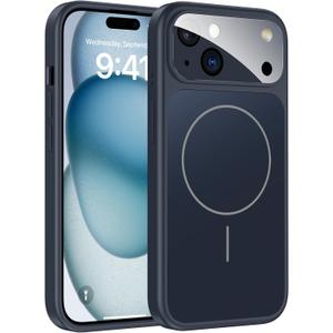 TOBOVON for iPhone 15 Case with Camera Lens Protector, Compatible with MagSafe, Slim Matte Magnetic Shockproof Phone Cover for iPhone 15, Blue