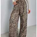 Verdusa Women's Petite Pants Leopard Print Baggy Pants Casual Workout Long Trousers College Clothes Brown Large Petite