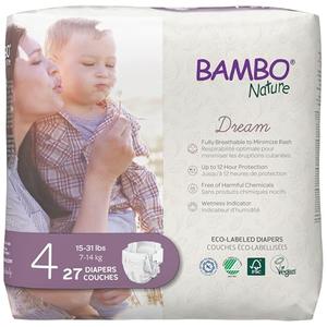 Bambo Nature Hypoallergenic Baby Diapers, Eco-Labelled Sustainable Diapers, Enhanced Leakage Protection, Totally Chlorine-free, Skin Friendly, and Super Absorbent - Size 4 (27 Count), Pack of 6
