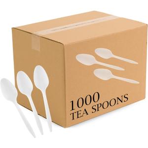 Plasticpro Cutlery Plastic Teaspoons Medium Weight Disposable Silverware White (1000 Count)