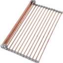 15.74" x 17"Large Roll Up Dish Drying Rack Over The Sink Dish Drying Rack,Stainless Steel Multipurpose Foldable Dish Drying Rack with Anti-Slip Silicone for Kitchen Counter Drainer,Rose Gold