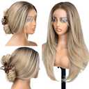 13x6 HD Lace Front Glueless Ombre Blonde Wig for Women Free Parting Layered Straight Synthetic Hair Natural Hairline Heat Resistant Beginner Friendly Daily Use 24 Inch (Long)