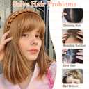 Braided Headband with fake Bangs Fringe Hairpieces Synthetic Hair Band Bangs for Women Dark Black