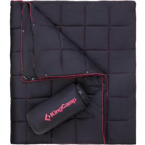 KingCamp Ultralight Camping Blanket, Packable Down Alternative Puffy Wearable Blankets Weatherproof Warm Package Quilt with Snap Buttons for Outdoor Hiking Travel Picnic Stadium (69"L x 53"W, Black)