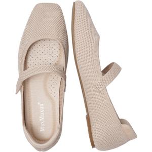 MaxMuxun Women's Ballet Flats Square Toe Mary Jane Shoes Women Arch Support Comfortable Walking Shoes Knit Ballerina Flats for Casual Office Dressy Business 8.5