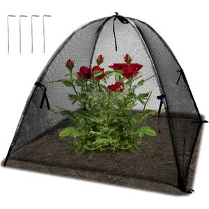 22"x22"x22" Plant Cover with 4 Stakes - Black Mesh Cloche for Garden & Potted Plants - Insect & Bird Netting for Vegetables, Seedlings on Raised Bed, Patio, Balcony