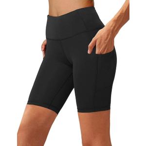 Aoliks Biker Shorts Women with Pockets - 8" High Waisted Tummy Control Running Workout Spandex Gym Volleyball Yoga Shorts (Small, 1 Black)