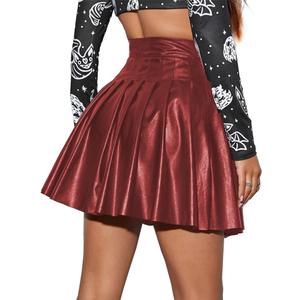 ABAFIP Women's PU Leather High Waist Pleated Flared A-Line Mini Short Skirt Club Festival Rave Outfits, M