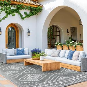 LBRO2M Plastic Straw Outdoor Rug Waterproof Rugs 5x7 UV Resistant Moroccan Geometric Reversible RV Rug for Outside Camping Rugs for Patio, Picnic, Beach
