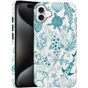 Case for iPhone 16 Plus,Coral Reef Whale Turtles Blue Green Phone Case Slim Silicone Shockproof Cover for Girls Women（Frosted & Durable）